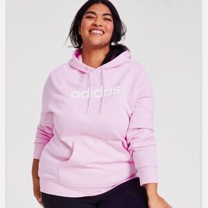 NWT, Adidas Trendy Pullover Logo Print Fleece Hoodie Clear Pink, Plus Size , 1X